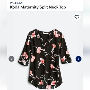 Koda Maternity Split Neck Blouse - Black with Pink Floral